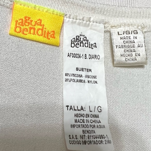 Agua Bendita White Embroidered Floral Lace Button Front Cardigan Sweater Large - Picture 12 of 14